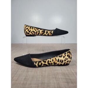 Crown Vintage Noelle Leopard Print Calf Hair Pointed Toe Flats Black Tan 7.5M